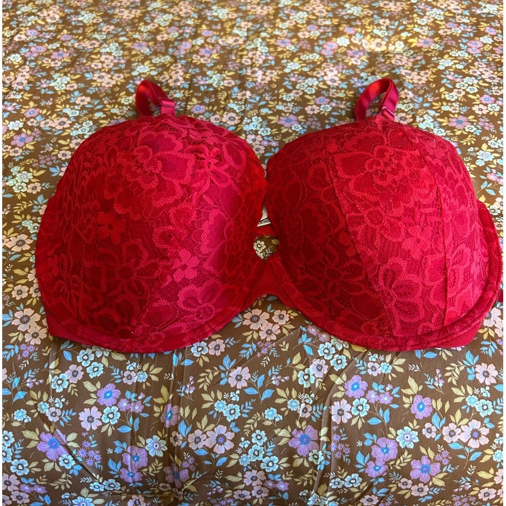 Victoria's Secret Bra Womens 36DDD Red Lined Demi Lace Mesh 11200918